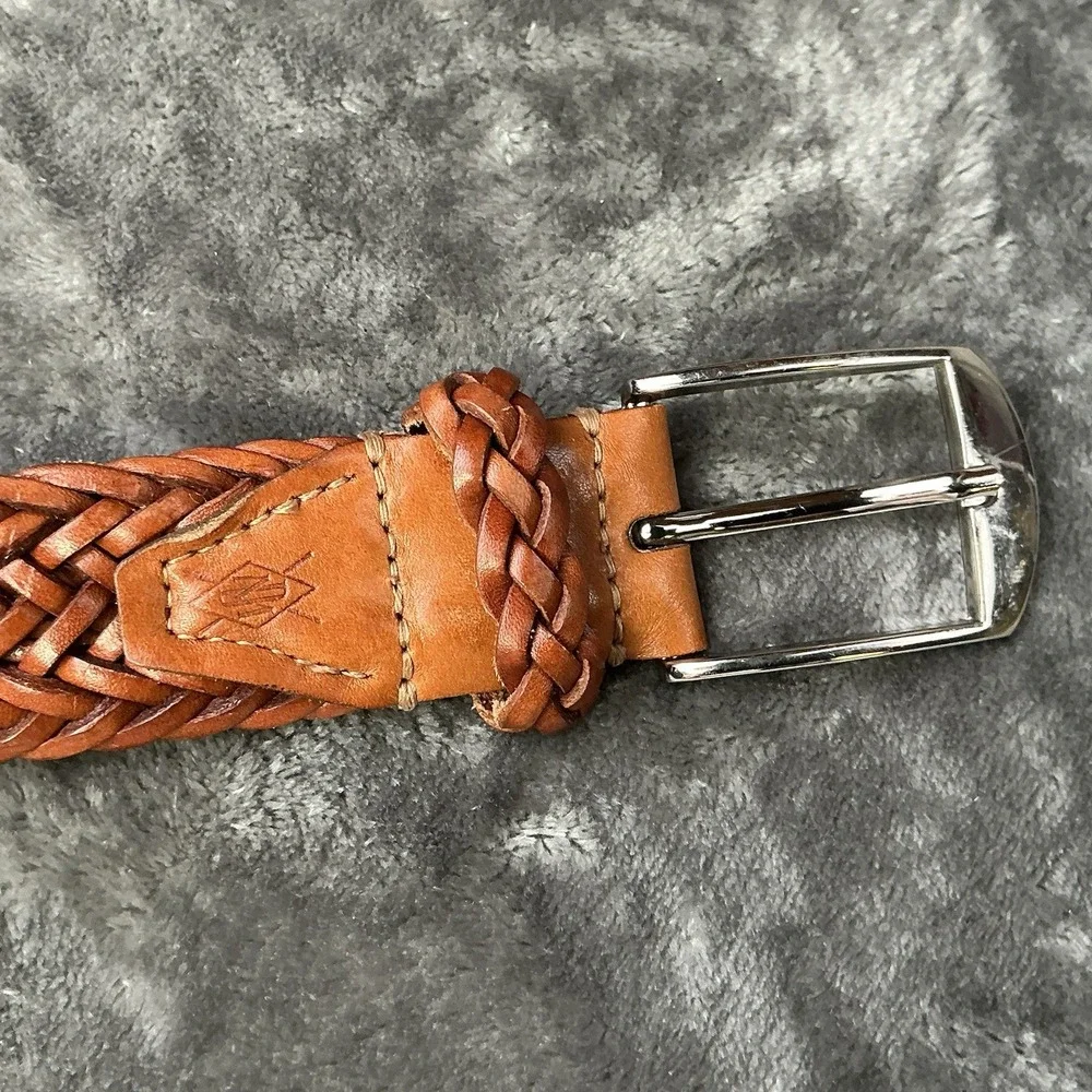 Vintage Men's Full Grain Cowhide Braided Leather Belt Brown Size 44 Adjustable